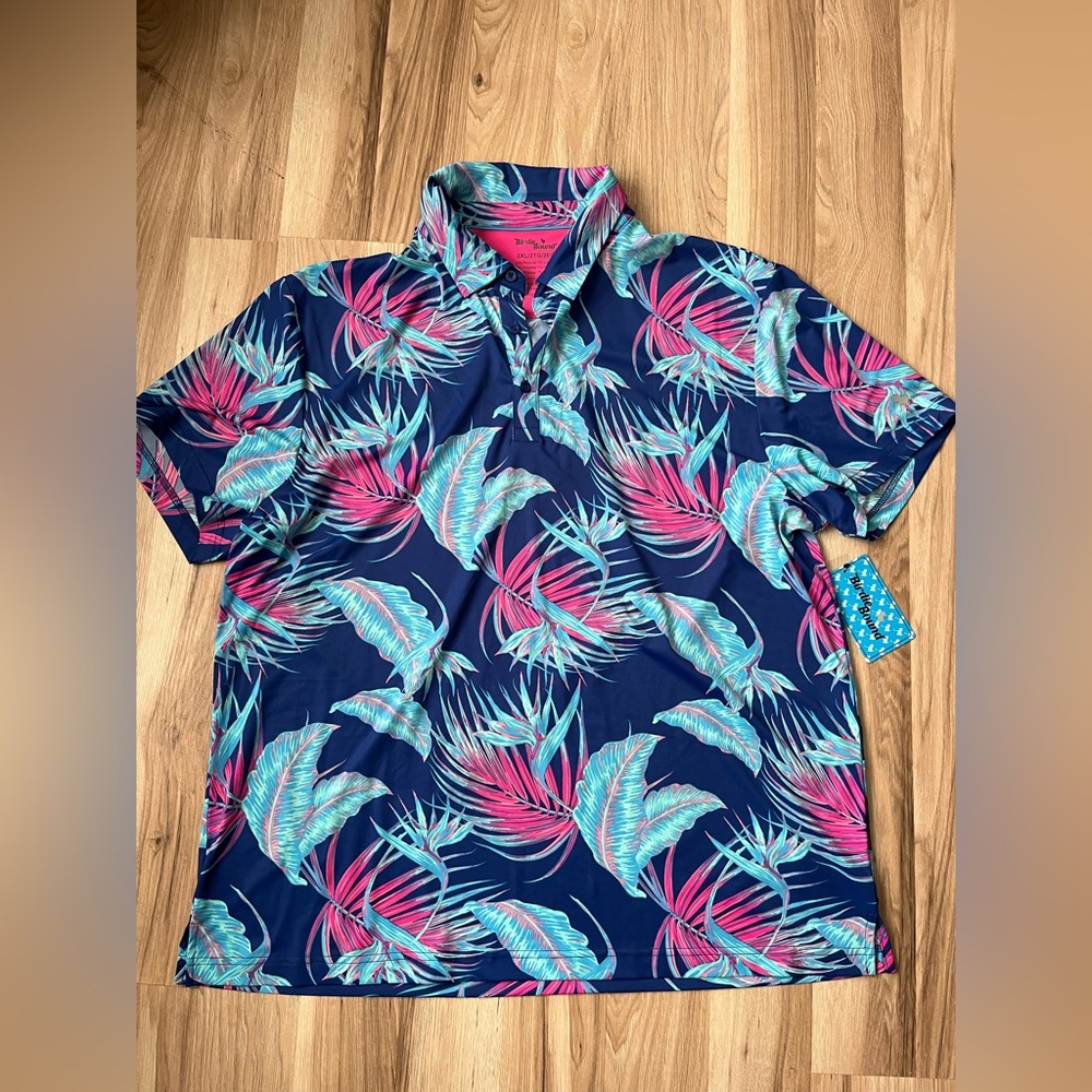 Tropical Blue & Pink Men's Shirt Birdie Bound 2XL Stretch Breathable